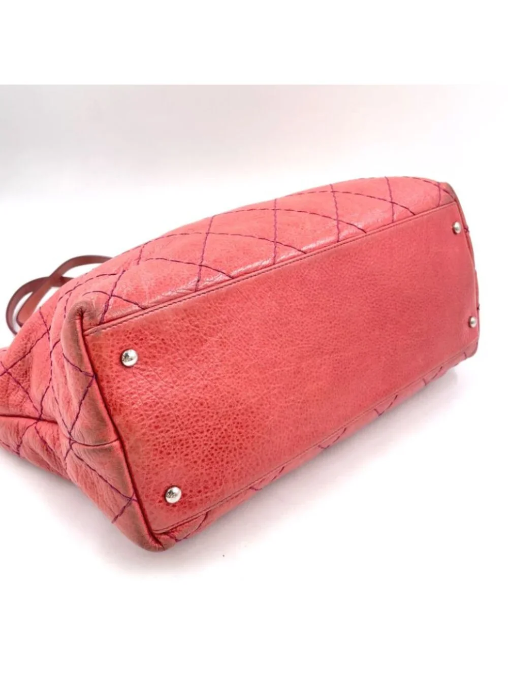 Chanel CC Logo on the Road Leather Pink Red Tote Bag Silver